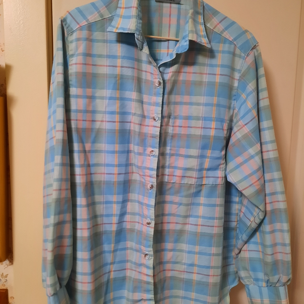 Blue plaid button down top
